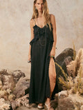 Lux Lisbon Lace Strappy Maxi Dress in Onyx