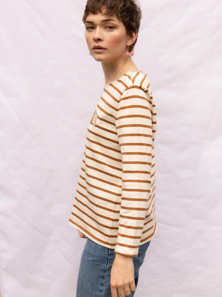 White Owls Striped Top in Beige