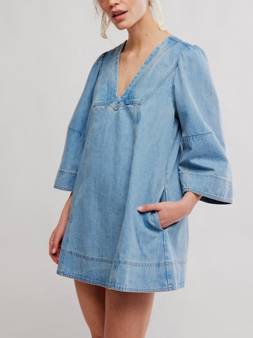 Goldie Denim Mini Dress in Celestial Blue