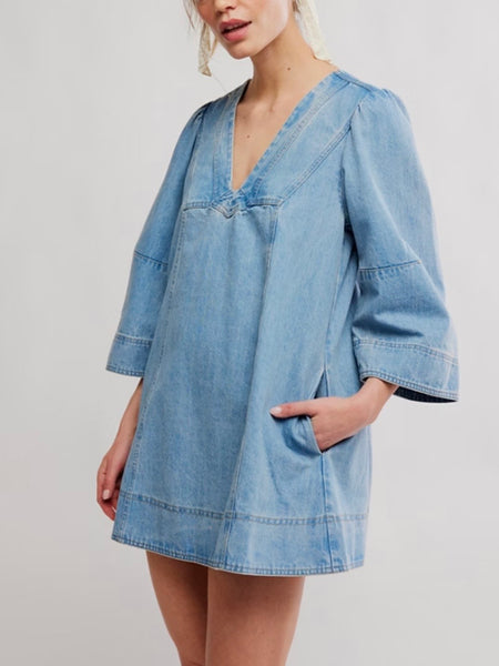 Goldie Denim Mini Dress in Celestial Blue