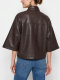 Vivianne Faux Leather Cape in Chocolate
