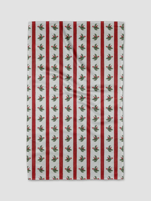 Christmas Holly Stripe Tea Towel