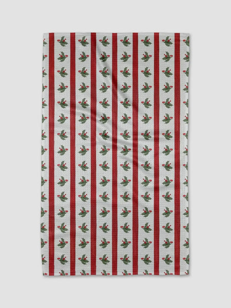 Christmas Holly Stripe Tea Towel