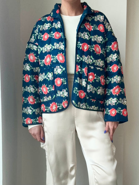 Falling for Floral Quilted Jacket in Navy