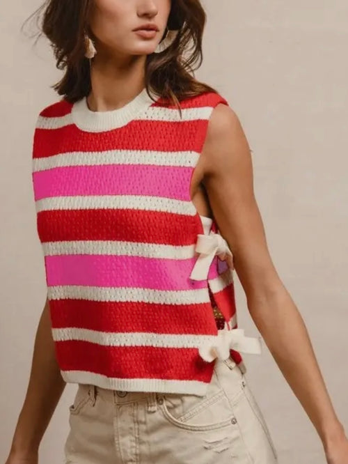 Tried & Tied Sweater Vest in Pink & Red