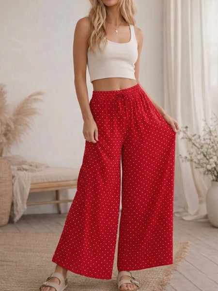 Spot The Dot Wide Leg Pants in Red