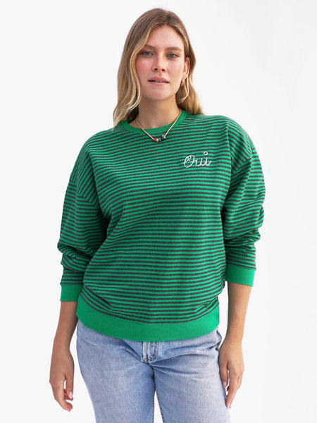 Oversized Sweatshirt in Green & Charcoal OUI Stripes