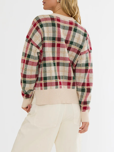 Cal Sweater in Teddy Bear Plaid
