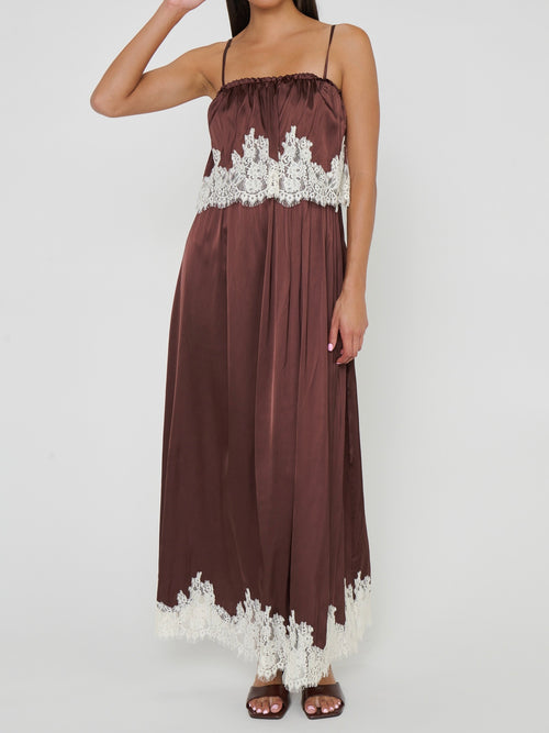 Emmylou Maxi Dress in Chocolate Satin Lace