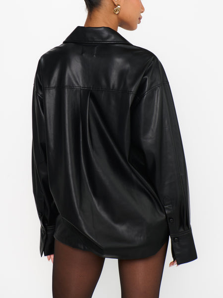Lincoln Shirt Jacket in Black Faux Leather