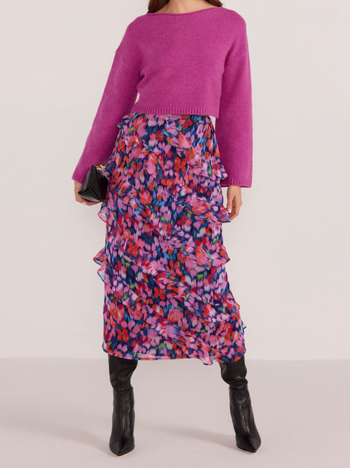 Calista Frill Midi Skirt in Blurred Floral