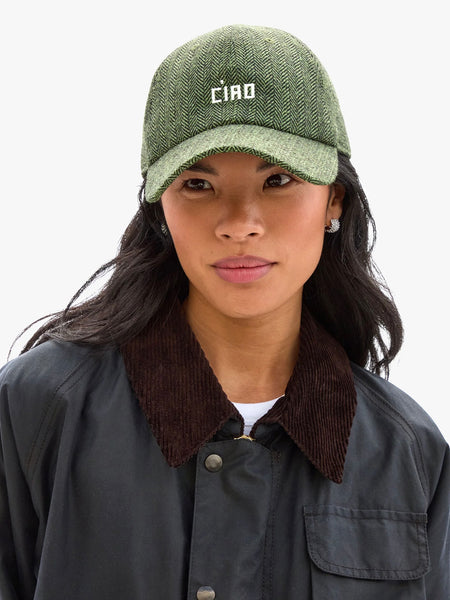 Wool Baseball Hat in Green & Black Petit Ciao