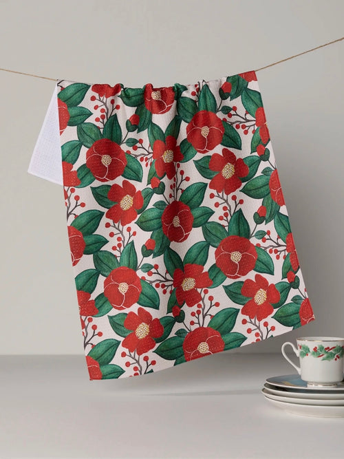 Winter Camellia Tea Towel