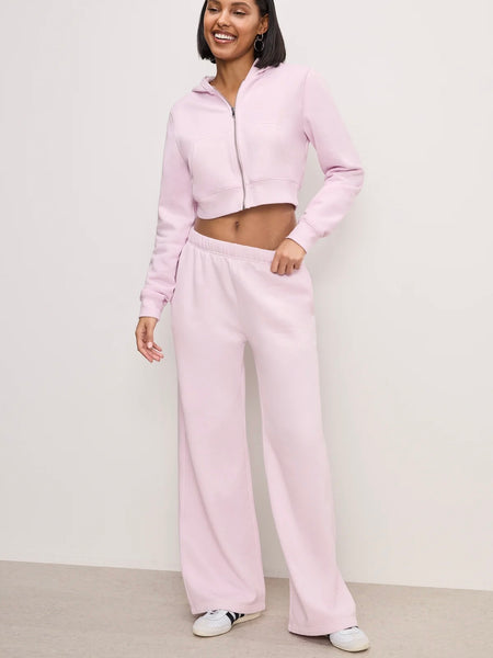 Brushed Fleece Wide Leg Pant in Washed Cotton Candy