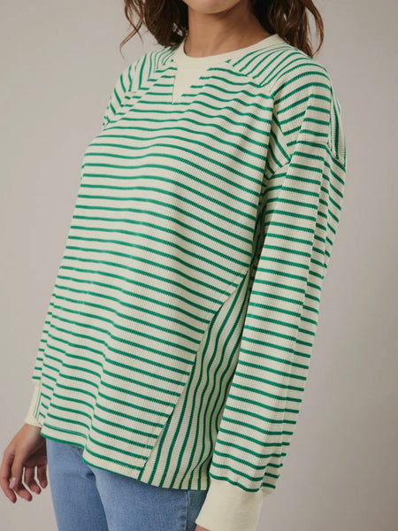Cruisin' Through Stripe Top in Green & Cream