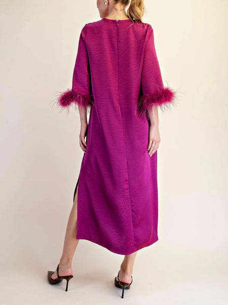 Fair Feather Midi Dress in Plum