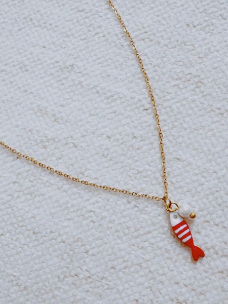 Striped Fish Necklace in Red