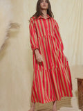 This Stripe, That Stripe Dress in Red & Taupe