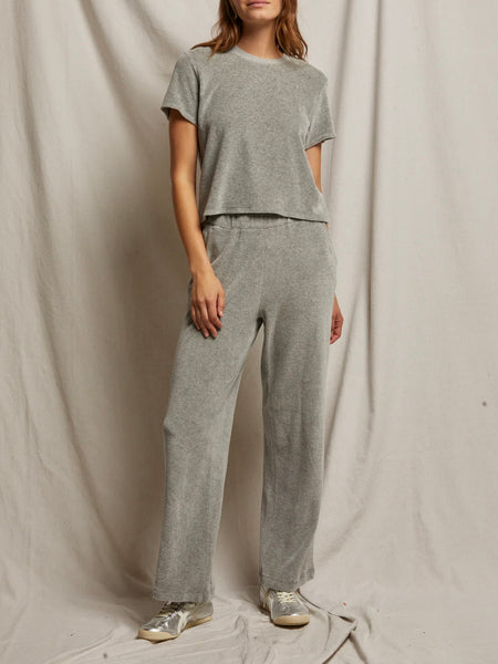 Holly Velour Wide Leg Pant in Heather Grey