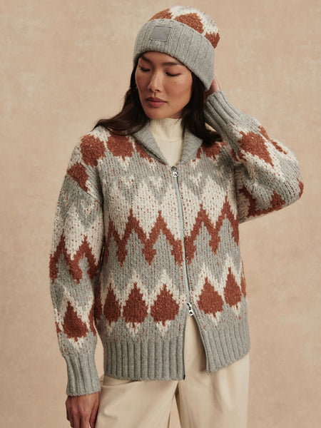 Brockley Jacquard Knit Jacket in Grey Melange