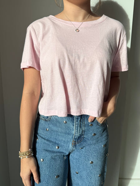 Out of the Boxy Crop Tee in Light Pink