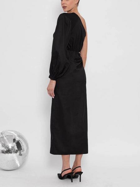 Dolce Bow One Shoulder Dress in Black