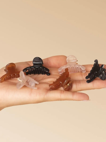 Recycled Plastic Mini Arched Clips 6pc in Soft Pink, Mocha & Black