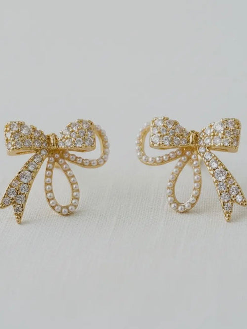 Pearl & CZ Bowknot Studs