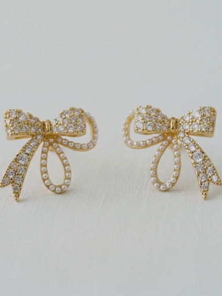 Pearl & CZ Bowknot Studs