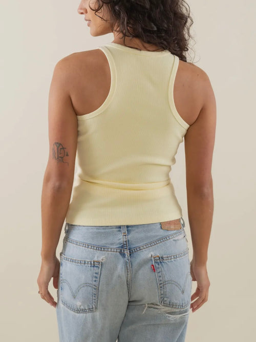 Sara High Neck Rib Tank in Banana