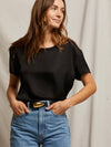 Delphine Satin Crew Neck Tee in True Black