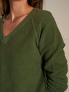 Zuri Reverse Fleece V Neck Sweatshirt in Fern Green