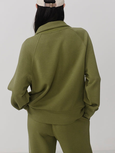 Tyde Zip Through Sweat in Loden Green