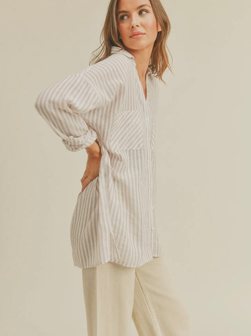 Out To Sea Button Down in Beige