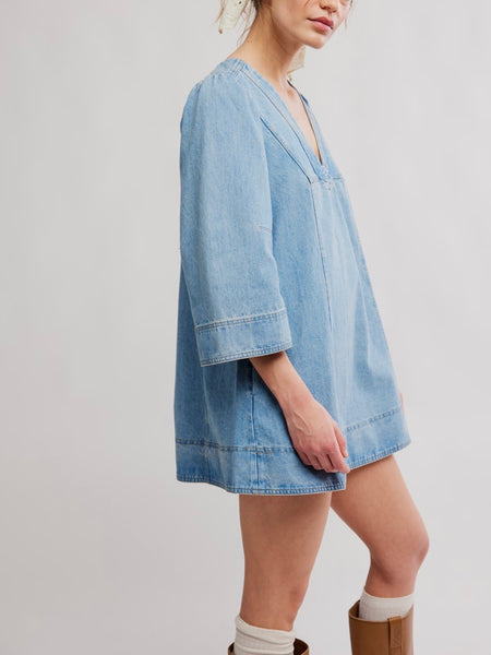 Goldie Denim Mini Dress in Celestial Blue