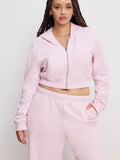 Brushed Fleece Zip Up Hoodie in Washed Cotton Candy