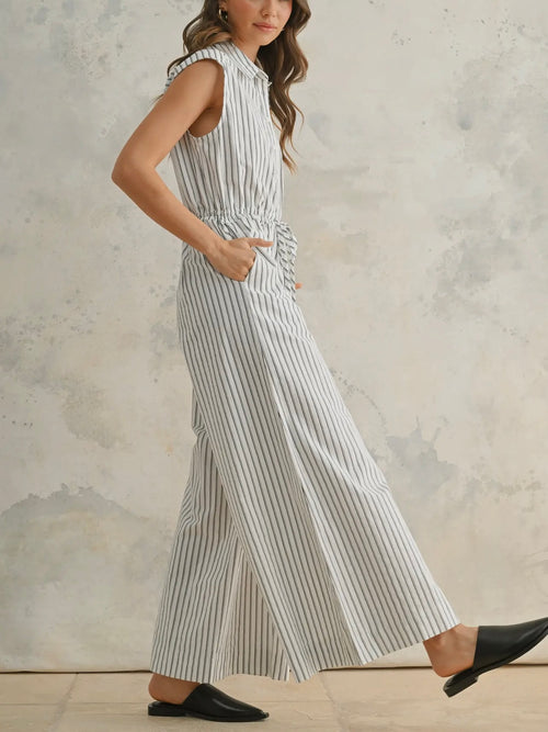 Stripe It To Me Jumpsuit in White