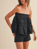 Ruffled Right Strapless Top in Black