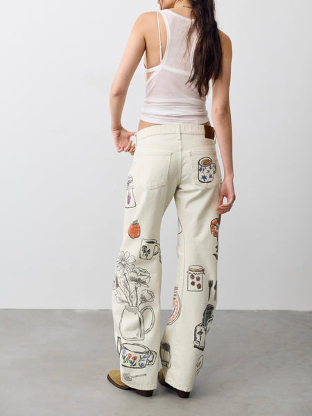 Fable Low Rise Printed Jean in Tofu Combo