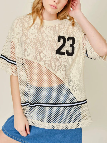 Team Player Crochet Lace Top in Natural