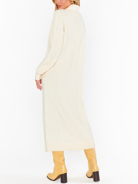 Montreal Midi Dress in Cream Cable Knit