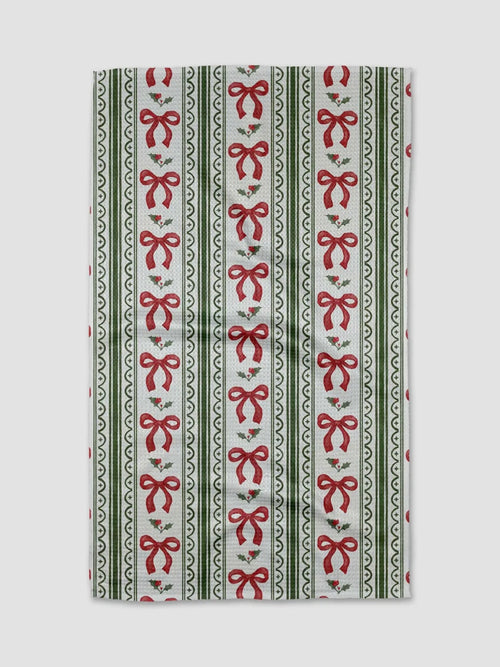 Christmas Bow Stripe Tea Towel