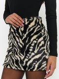 Phoebe Mini Skirt in Neutral Zebra Faux Fur