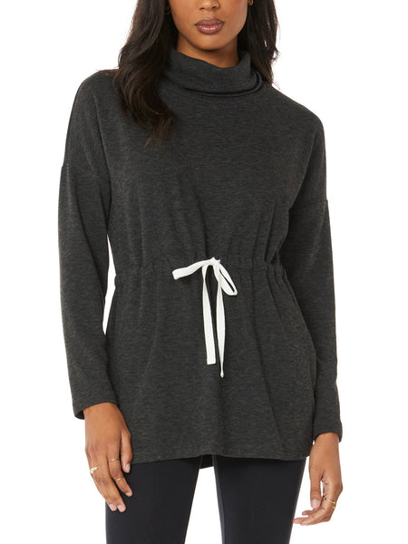 Raglan Mock Neck Top in Charcoal