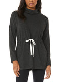 Funnel Neck Tie Waist Tunic in Black