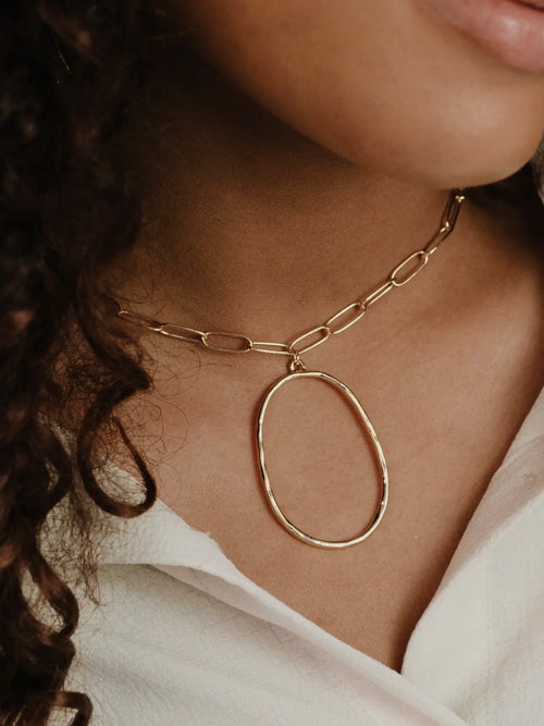 Large Oval Pendant Chain Link Necklace