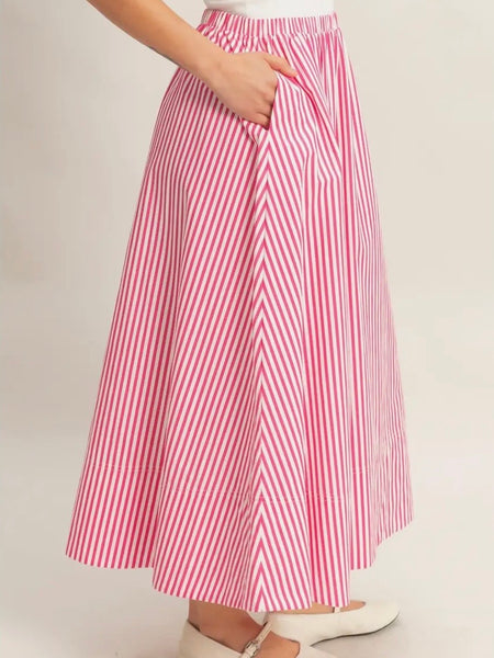 Stay Striped Maxi Skirt in Pink