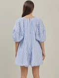 So Seersucker Romper in Blue