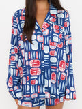 Beauty Sleep PJ Set in Navy Salty Sardines Silky