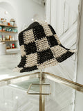 Straw Checked Bucket Hat in Black